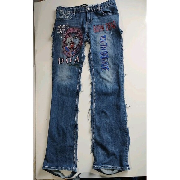 Denim Chaps Style Petrol Custom Cut Biker PUNK Jeans Distressed Custom Sz 31 - Picture 1 of 12